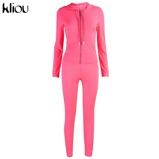 Two piece set women long sleeve hooded zipper pocket sporty Jackets+leggings matching sets workout stretchy outfits