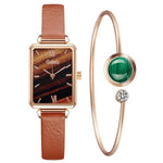Load image into Gallery viewer, Women Watches Fashion Square Ladies Quartz Watch Bracelet Set Green Dial Simple Rose Gold Mesh Luxury Women Watches

