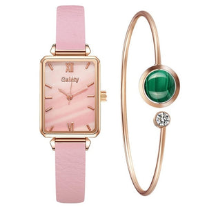 Women Watches Fashion Square Ladies Quartz Watch Bracelet Set Green Dial Simple Rose Gold Mesh Luxury Women Watches