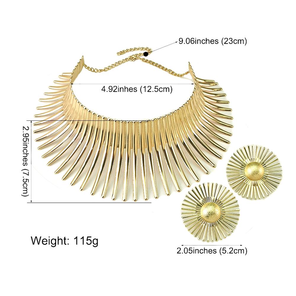 HGM Necklaces Jewelry Set Gold Color Metal Big Exaggerated Torque Choker Necklace Earrings Set Jewelry Steampunk Party