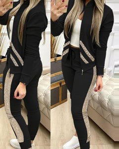 Fashion Tracksuit 2 Piece Set Autumn Winter Zipper Jacket + Long Pants Sports Suit Female Sweatshirt Sportswear Suit For Woman