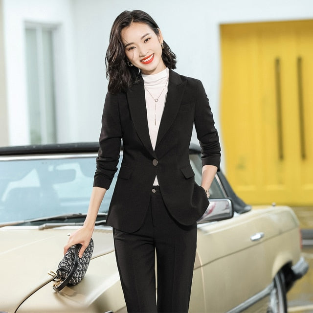 HGM 2 Piece Set Women Pant Suit Office Lady OL Girl Jacket Blazer And Trousers