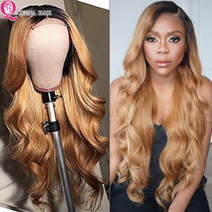 HGM Blonde Lace Front Wig Brown Two Tone Human Hair Wigs Ombre Body Wave Lace Front Human Hair Wig 180% Raw Indian Bodywave Wig
