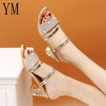 Load image into Gallery viewer, Gold Women Pumps Sandals Open Toe High Heels Low Block Heel Shoes Gladiator Ankle Strap High Gladiator Women Sandals
