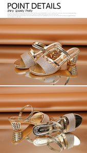 Gold Women Pumps Sandals Open Toe High Heels Low Block Heel Shoes Gladiator Ankle Strap High Gladiator Women Sandals
