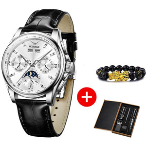 OUPINKE Men Mechanical Watch Luxury Automatic Watch Leather Sapphire Waterproof Sports Moon Phase Wristwatch Montre homme