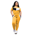 Load image into Gallery viewer, Plus Size 2 Piece Set Women Tracksuits Patchwork Crop Top Short Sleeve Leggings Jogger Sport Suit Stretch
