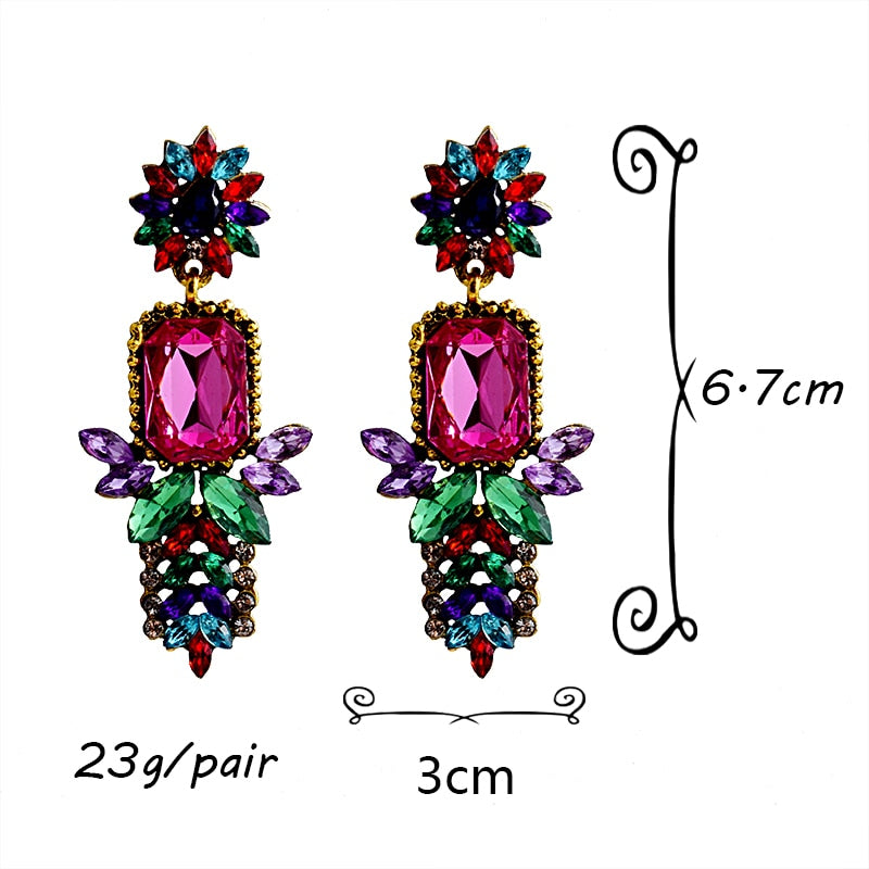 High-Quality Metal Colorful Crystal Long Drop Earrings Fashion Rhinestones Jewelry Accessories For Women Wholesale