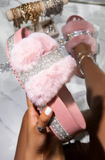 Load image into Gallery viewer, Luxury Designer Women Fur Rhinestone Slippers Platform Wedges Heel Solid Fluffy Furry Slides Outside Shoes
