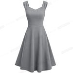 Load image into Gallery viewer, New Solid Color Retro Sun Dresses Party Flare Swing Women Dress
