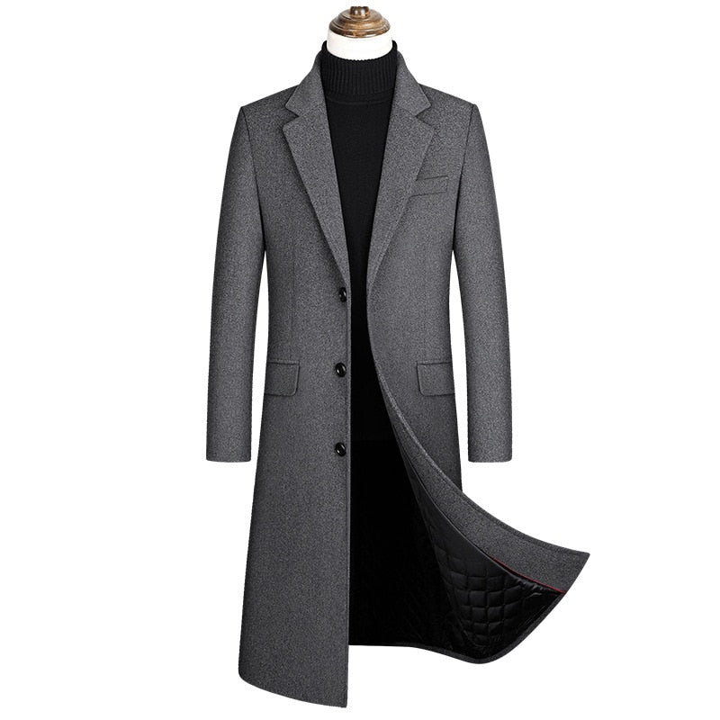 HGM Extra Long Wool Trench Coat Male Winter Brand Mens Cashmere Coat Slim Fit Woolen Peacoat Windbreaker
