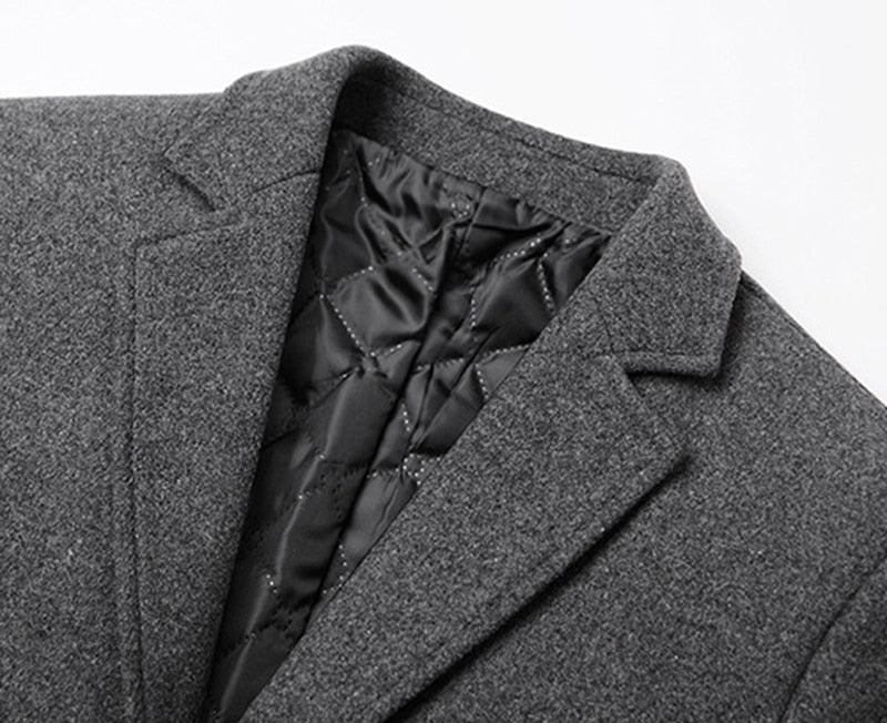 HGM Extra Long Wool Trench Coat Male Winter Brand Mens Cashmere Coat Slim Fit Woolen Peacoat Windbreaker
