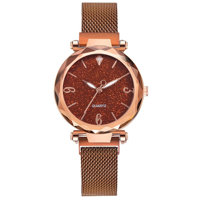Rose Gold Women Watch Top Brand Luxury Magnetic Starry Sky Lady Wrist Watch Mesh Female Clock