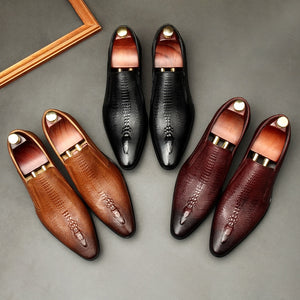 Handmade Mens Wedding Oxford Shoes Black Khaki Genuine Leather Brogue Men's Dress Shoes Slip On Business Formal Shoes For Men