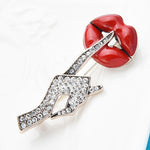 Load image into Gallery viewer, Rhinestone Hand Enamel Lip  Brooches Women Sexy Secret Pose Party Office Casual Brooch Pins
