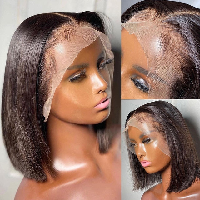 Short Brazilian Bone Straight Cheap Human Hair Wigs For Black Women Black Wig T Part Lace Bob Human Hair Wig Pre Plucked