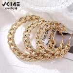 Load image into Gallery viewer, Women Crystal Oversize Big Chain Hoop Earrings Geometric Circle Gold Silver Color Mixed Earring Jewelry
