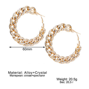 Women Crystal Oversize Big Chain Hoop Earrings Geometric Circle Gold Silver Color Mixed Earring Jewelry