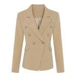 Load image into Gallery viewer, Blazer Women&#39;s Double Breasted Metal Lion Buttons Blazer Jacket Outer Wear Khaki
