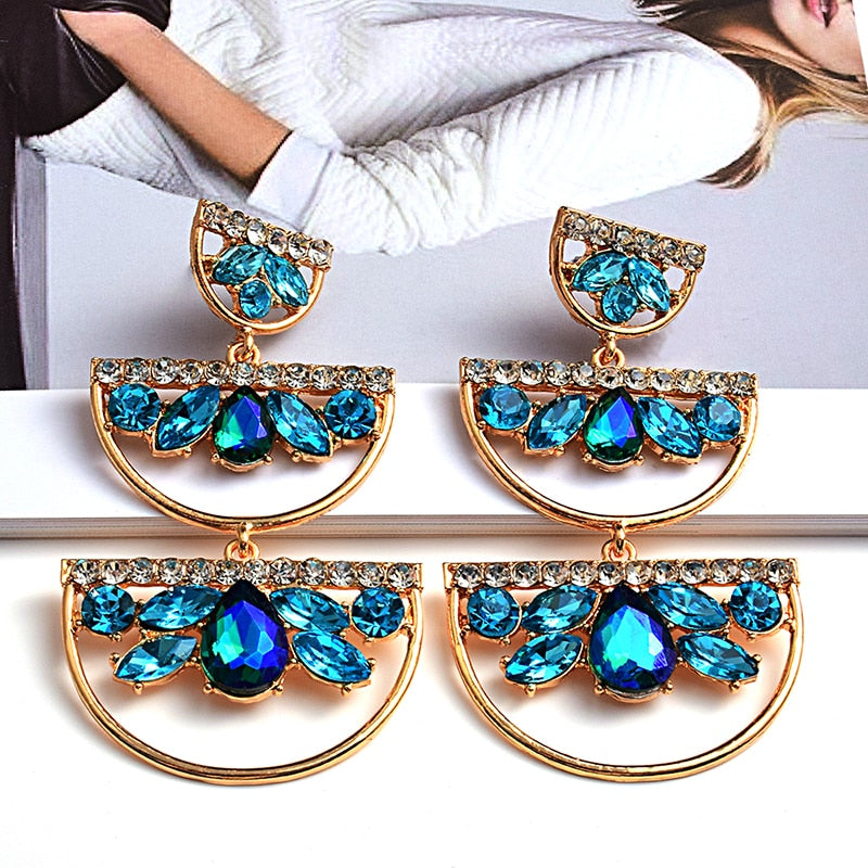 New Design Long Metal Colorful Crystal Drop Earrings High-Quality Fashion Rhinestones Jewelry Accessories For Women