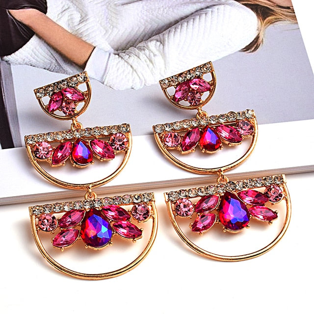 New Design Long Metal Colorful Crystal Drop Earrings High-Quality Fashion Rhinestones Jewelry Accessories For Women