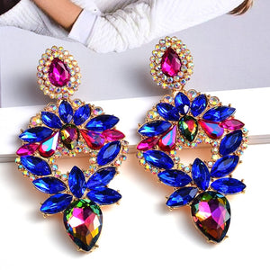 HGM Long Metal Colorful Crystal Drop Earrings High-Quality Fashion Rhinestones Jewelry Accessories For Women