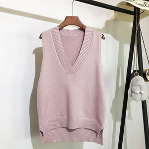 V-neck knitted vest women's sweater autumn and winter new Korean loose wild sweater vest sleeveless sweater