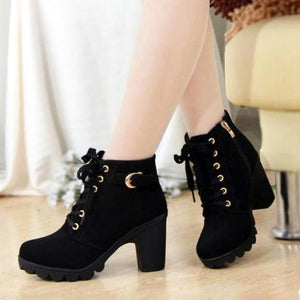 New Women Pumps Boots High Quality Lace-up European Ladies shoes PU high heels Boots