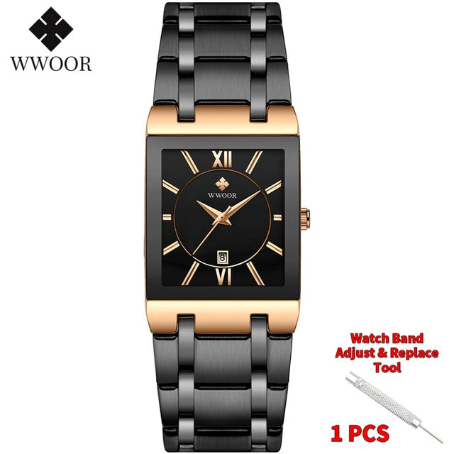 Gold Watch Men Square Mens Watches Top Brand Luxury Golden Quartz Stainless Steel Waterproof Wrist Watch