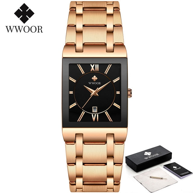 Gold Watch Men Square Mens Watches Top Brand Luxury Golden Quartz Stainless Steel Waterproof Wrist Watch