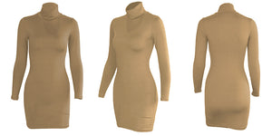 Basic White Turtleneck Long Sleeve Slim Package Hips Mini Short Women Sexy Bodycon Party Dress