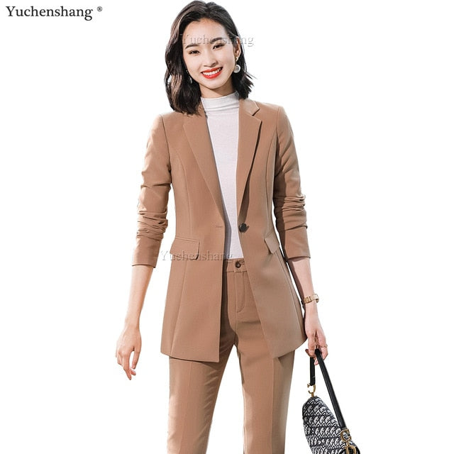 HGM 2 Piece Set Women Pant Suit Office Lady OL Girl Jacket Blazer And Trousers