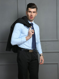 Men's Business Casual Long Sleeved Shirt White Blue Black Smart Male Social Dress Shirts