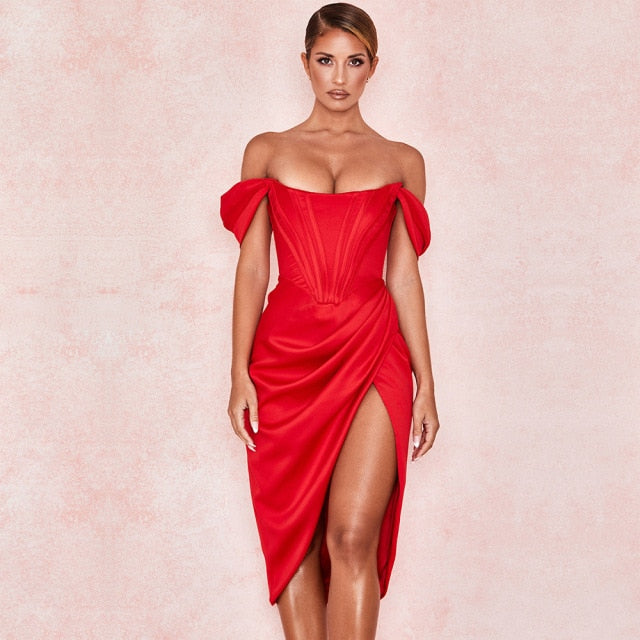 Draped Satin Corset Dresses Bodycon Party Night Club Off Shoulder Gown Elegant Backless Sexy Dress Birthday