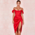 Load image into Gallery viewer, Draped Satin Corset Dresses Bodycon Party Night Club Off Shoulder Gown Elegant Backless Sexy Dress Birthday
