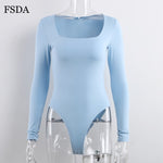 Load image into Gallery viewer, Long Sleeve Knitted Skinny Bodysuit Women Solid Square Collar Casual Body Top Jumpsuit
