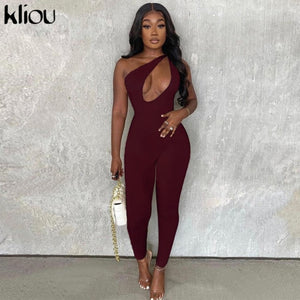 One shoulder Sexy Cut Out Rompers Womens Jumpsuit solid Backless Active Wear Skinny Slim Jumpsuits