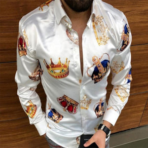 Casual Loose Turn-down Collar Mens Shirts Vintage Printing Button Short Sleeve Tops Men Clothing Fashion Streetwear