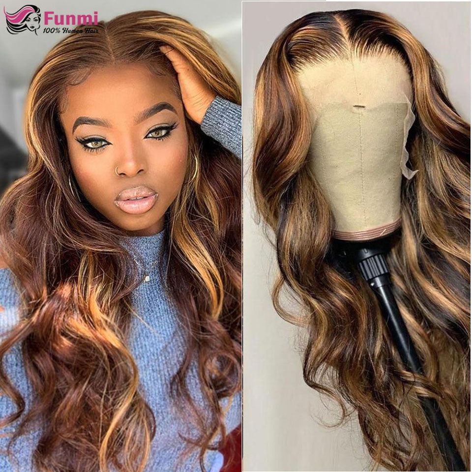 Highlight Wig Brazilian Body Wave Wig Lace Front Human Hair Wigs For Black Women Honey Blonde Ombre Lace Frontal Wig Remy