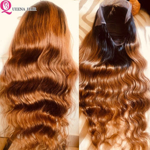 HGM Blonde Lace Front Wig Brown Two Tone Human Hair Wigs Ombre Body Wave Lace Front Human Hair Wig 180% Raw Indian Bodywave Wig
