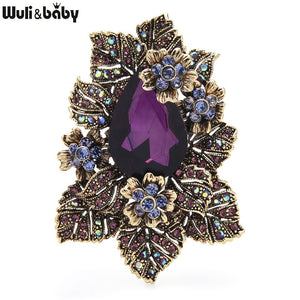 Purple Crystal Palace Style Flower Brooches For Women Rhinestone Party Office Brooch Pins Gifts