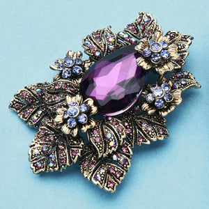 Purple Crystal Palace Style Flower Brooches For Women Rhinestone Party Office Brooch Pins Gifts