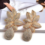 Load image into Gallery viewer, New Long Gold Metal Flower Drop Earrings Fully Studded With Crystals High-Quality Rhinestone Jewelry Accessories For Women
