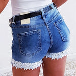 Load image into Gallery viewer, Women Slim Denim Shorts Stretch Lace Stitching Jeans Shorts Ladies Casual Regular Short

