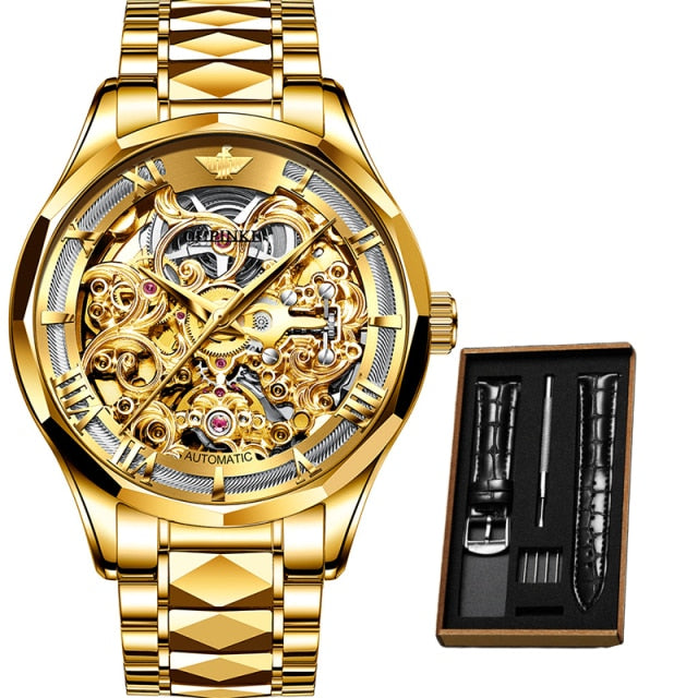 OUPINKE  Luxury Men Mechanical Wristwatch Automatic Watch Men Skeleton Tungsten steel Sapphire Watch