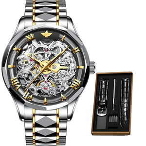 OUPINKE  Luxury Men Mechanical Wristwatch Automatic Watch Men Skeleton Tungsten steel Sapphire Watch