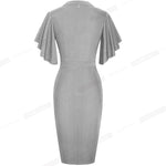 Load image into Gallery viewer, Vintage Solid Color Elegant Office Work vestidos Business Party Bodycon Ruffle Women Pencil Dress
