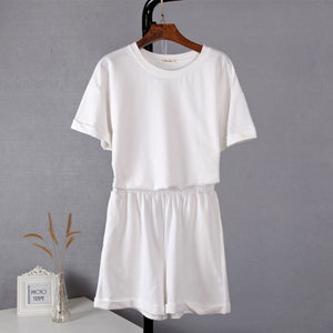 Women Casual Two Pieces Short Sleeve T Shirts and High Waist Short Pants Solid Outfits Tracksuit