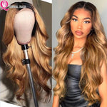 Load image into Gallery viewer, HGM Blonde Lace Front Wig Brown Two Tone Human Hair Wigs Ombre Body Wave Lace Front Human Hair Wig 180% Raw Indian Bodywave Wig
