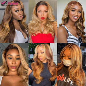 Highlight Wig Brazilian Body Wave Wig Lace Front Human Hair Wigs For Black Women Honey Blonde Ombre Lace Frontal Wig Remy